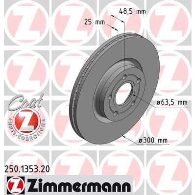 Слика на кочионен диск ZIMMERMANN COAT Z 250.1353.20 за Volvo C30 1.6 D - 109 коњи дизел