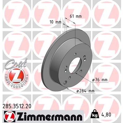 Слика на кочионен диск ZIMMERMANN COAT Z 285.3512.20 за Hyundai Trajet (FO) 2.0 - 140 коњи бензин
