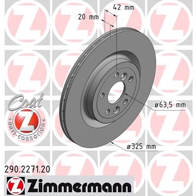 Слика на кочионен диск ZIMMERMANN COAT Z 290.2271.20 за Jaguar F-Pace (X761) 2.0 D AWD - 180 коњи дизел