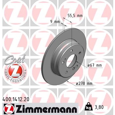 Слика на кочионен диск ZIMMERMANN COAT Z 400.1412.20 за Mercedes CLC-class (cl203) CLC 200 CDI (203.707) - 122 коњи дизел