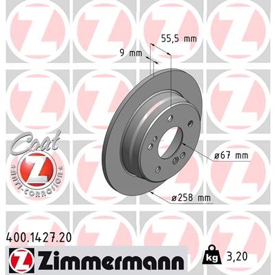 Слика на кочионен диск ZIMMERMANN COAT Z 400.1427.20 за Mercedes C-class Saloon (w202) C 200 CDI (202.134) - 102 коњи дизел