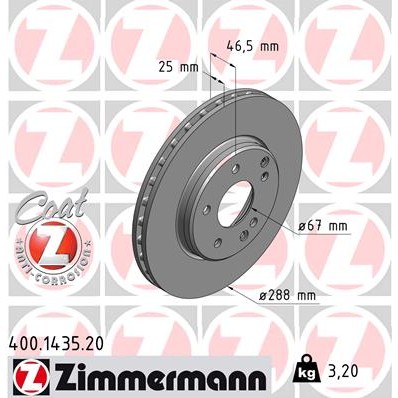 Слика на кочионен диск ZIMMERMANN COAT Z 400.1435.20 за Mercedes C-class Estate (s203) C 200 CDI (203.207) - 122 коњи дизел