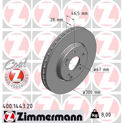 Слика на кочионен диск ZIMMERMANN COAT Z 400.1443.20 за Mercedes C-class Estate (s203) C 270 CDI (203.216) - 170 коњи дизел