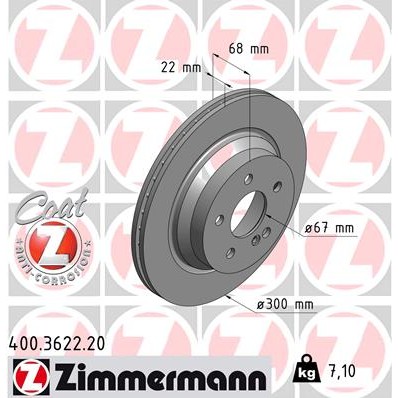 Слика на кочионен диск ZIMMERMANN COAT Z 400.3622.20 за Mercedes GLK-class (x204) 220 CDI (204.902) - 163 коњи дизел