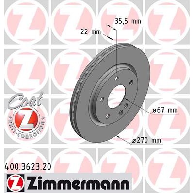 Слика на кочионен диск ZIMMERMANN COAT Z 400.3623.20 за Mercedes Vaneo (414) 1.7 CDI (414.700) - 91 коњи дизел
