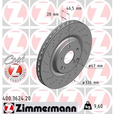 Слика на кочионен диск ZIMMERMANN COAT Z 400.3624.20 за Mercedes C-class Estate (s203) C 200 CDI (203.204) - 116 коњи дизел