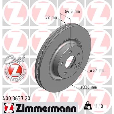 Слика на кочионен диск ZIMMERMANN COAT Z 400.3637.20 за Mercedes GLK-class (x204) 250 4-matic (204.937) - 211 коњи бензин
