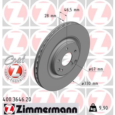 Слика на кочионен диск ZIMMERMANN COAT Z 400.3646.20 за Mercedes C-class Estate (s203) C 180 Kompressor (203.246) - 143 коњи бензин