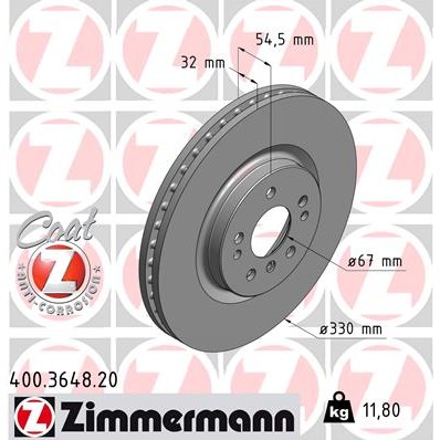 Слика на кочионен диск ZIMMERMANN COAT Z 400.3648.20 за Mercedes R-class (w251,v251) R 300 (251.054, 251.154) - 231 коњи бензин