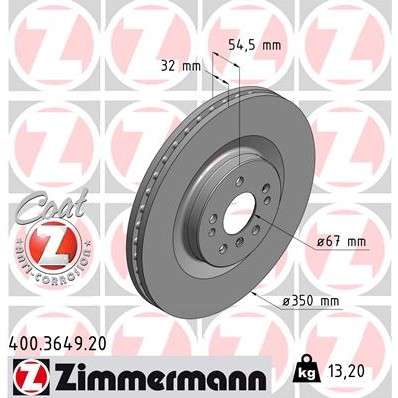 Слика на кочионен диск ZIMMERMANN COAT Z 400.3649.20 за Mercedes R-class (w251,v251) R 280 CDI 4-matic (251.020) - 190 коњи дизел