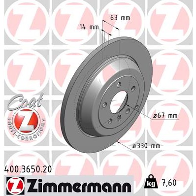 Слика на кочионен диск ZIMMERMANN COAT Z 400.3650.20 за Mercedes R-class (w251,v251) R 280 CDI 4-matic (251.020) - 190 коњи дизел