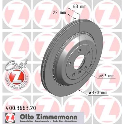 Слика на кочионен диск ZIMMERMANN COAT Z 400.3663.20 за Mercedes R-class (w251,v251) R 300 (251.054, 251.154) - 231 коњи бензин