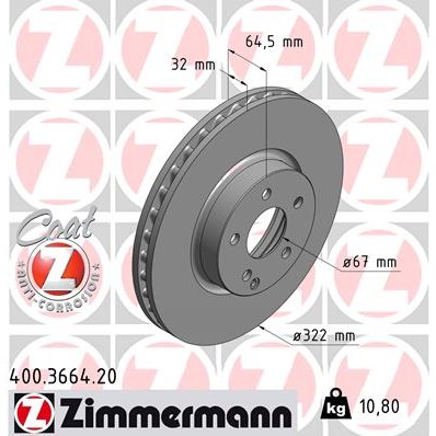 Слика на кочионен диск ZIMMERMANN COAT Z 400.3664.20 за Mercedes SLC (R172) 200 (172.434) - 184 коњи бензин