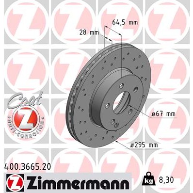Слика на кочионен диск ZIMMERMANN COAT Z 400.3665.20 за Mercedes C-class Saloon (w204) C 180 CGI (204.031) - 156 коњи бензин