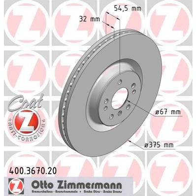 Слика на кочионен диск ZIMMERMANN COAT Z 400.3670.20 за Mercedes R-class (w251,v251) R 500 4-matic (251.072, 251.172) - 388 коњи бензин