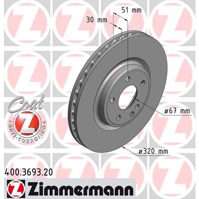 Слика на кочионен диск ZIMMERMANN COAT Z 400.3693.20 за Mercedes GLA-class (x156) GLA 260 (156.946) - 211 коњи бензин