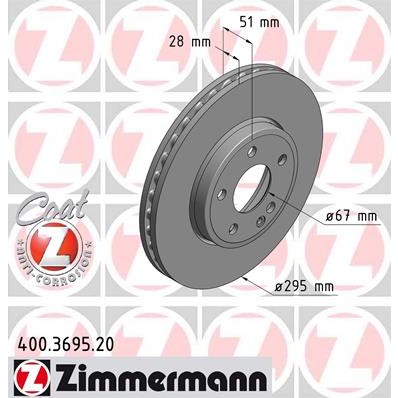 Слика на кочионен диск ZIMMERMANN COAT Z 400.3695.20 за Mercedes GLA-class (x156) GLA 220 CDI 4-matic (156.905) - 163 коњи дизел