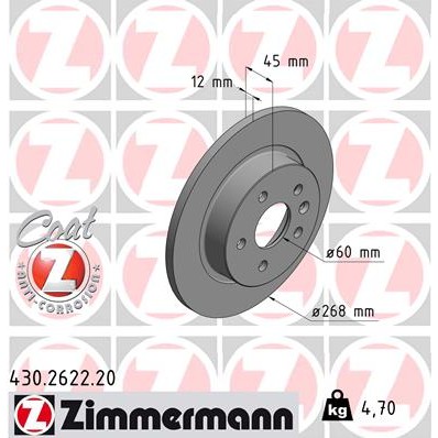 Слика на кочионен диск ZIMMERMANN COAT Z 430.2622.20 за Opel Mokka 1.6 - 116 коњи бензин