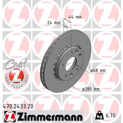 Слика на кочионен диск ZIMMERMANN COAT Z 470.2433.20 за Renault Fluence (L30) 1.5 dCi (L30B) - 106 коњи дизел