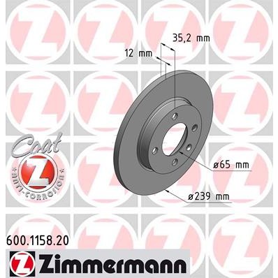 Слика на кочионен диск ZIMMERMANN COAT Z 600.1158.20 за VW Vento Sedan (1H2) 1.8 - 90 коњи бензин