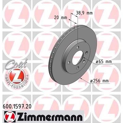 Слика на кочионен диск ZIMMERMANN COAT Z 600.1597.20 за VW Vento Sedan (1H2) 1.8 - 90 коњи бензин