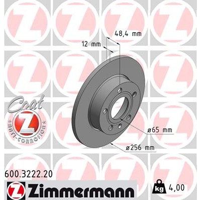 Слика на кочионен диск ZIMMERMANN COAT Z 600.3222.20 за Audi A3 (8P1) 2.0 TDI 16V - 140 коњи дизел