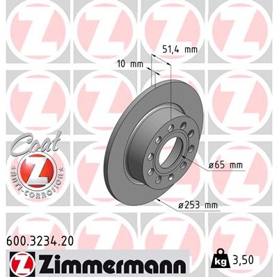 Слика на кочионен диск ZIMMERMANN COAT Z 600.3234.20 за Skoda Laura (1Z3) 1.8 TSI - 152 коњи бензин
