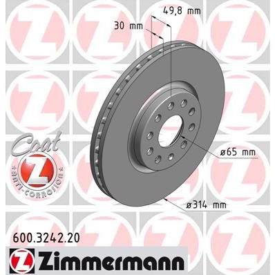 Слика на кочионен диск ZIMMERMANN COAT Z 600.3242.20 за Skoda Kodiaq (NS7) 1.4 TSI - 125 коњи бензин