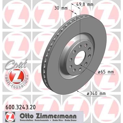 Слика на кочионен диск ZIMMERMANN COAT Z 600.3243.20 за Skoda Kodiaq (NS7) 2.0 TDI - 150 коњи дизел