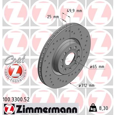 Слика на кочионен диск ZIMMERMANN SPORT BRAKE DISC COAT Z 100.3300.52 за Audi Q2 (GAB) 2.0 TDI - 150 коњи дизел