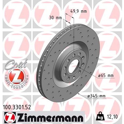 Слика на кочионен диск ZIMMERMANN SPORT BRAKE DISC COAT Z 100.3301.52 за VW EOS (1F7,1F8) 2.0 TDI - 136 коњи дизел