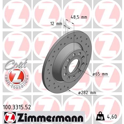 Слика на кочионен диск ZIMMERMANN SPORT BRAKE DISC COAT Z 100.3315.52 за Audi A3 (8P1) 2.0 TDI 16V - 140 коњи дизел