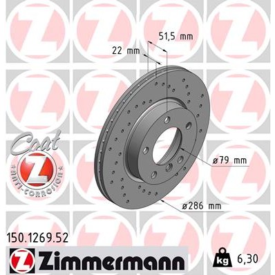 Слика на кочионен диск ZIMMERMANN SPORT BRAKE DISC COAT Z 150.1269.52 за BMW 3 Cabrio E46 318 Ci - 150 коњи бензин