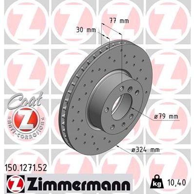 Слика на кочионен диск ZIMMERMANN SPORT BRAKE DISC COAT Z 150.1271.52 за BMW 8 Coupe E31 840 Ci - 286 коњи бензин