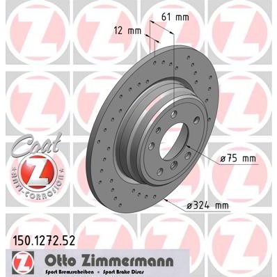 Слика на кочионен диск ZIMMERMANN SPORT BRAKE DISC COAT Z 150.1272.52 за BMW 8 Coupe E31 850 i,Ci - 300 коњи бензин
