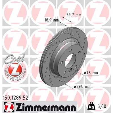 Слика на кочионен диск ZIMMERMANN SPORT BRAKE DISC COAT Z 150.1289.52 за BMW 3 Sedan E46 320 d - 150 коњи дизел