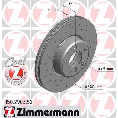 Слика на кочионен диск ZIMMERMANN SPORT BRAKE DISC COAT Z 150.2903.52 за BMW 3 Gran Turismo F34 318 d - 136 коњи дизел