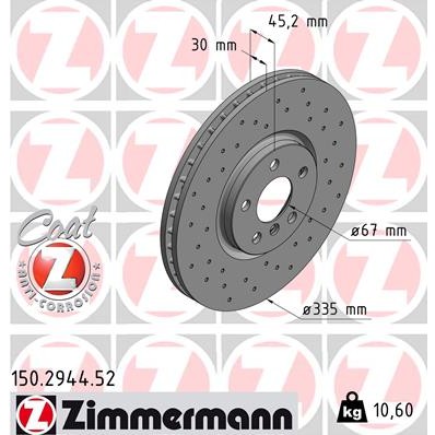 Слика на кочионен диск ZIMMERMANN SPORT BRAKE DISC COAT Z 150.2944.52 за Mini (F55) Cooper SD - 163 коњи дизел
