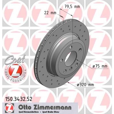 Слика на кочионен диск ZIMMERMANN SPORT BRAKE DISC COAT Z 150.3432.52 за BMW X3 E83 2.0 i - 150 коњи бензин