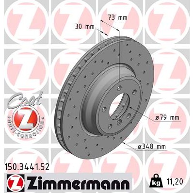Слика на кочионен диск ZIMMERMANN SPORT BRAKE DISC COAT Z 150.3441.52 за BMW 3 Sedan E90 330 xi - 258 коњи бензин