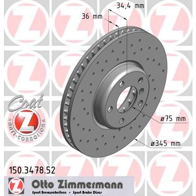 Слика на кочионен диск ZIMMERMANN SPORT BRAKE DISC COAT Z 150.3478.52 за BMW 5 GT F07 520 d - 184 коњи дизел