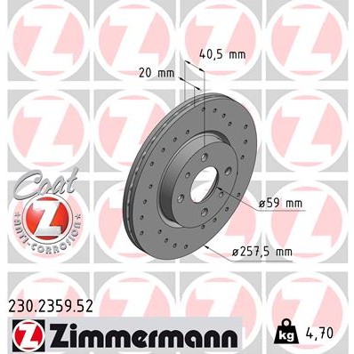 Слика на кочионен диск ZIMMERMANN SPORT BRAKE DISC COAT Z 230.2359.52 за Alfa Romeo 155 (167) Sedan 1.7 T.S. (167.A4D, 167.A4H) - 115 коњи бензин