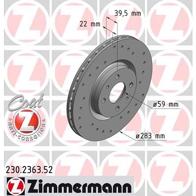 Слика на кочионен диск ZIMMERMANN SPORT BRAKE DISC COAT Z 230.2363.52 за Fiat Coupe FA 175 2.0 20V - 147 коњи бензин
