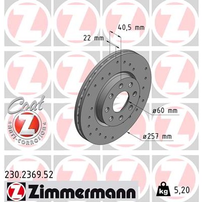 Слика на кочионен диск ZIMMERMANN SPORT BRAKE DISC COAT Z 230.2369.52 за Opel Adam 1.0 - 115 коњи бензин