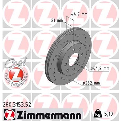 Слика на кочионен диск ZIMMERMANN SPORT BRAKE DISC COAT Z 280.3153.52 за MG ZR 120 - 117 коњи бензин