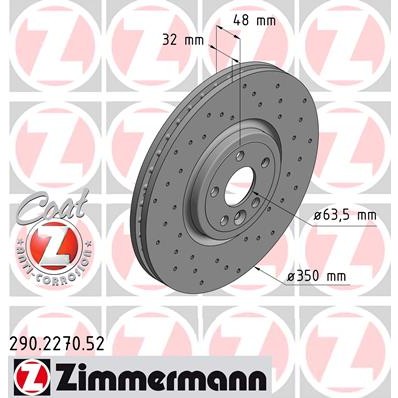 Слика на кочионен диск ZIMMERMANN SPORT BRAKE DISC COAT Z 290.2270.52 за Jaguar F-Pace (X761) 2.0 D - 180 коњи дизел