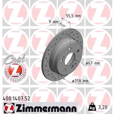Слика на кочионен диск ZIMMERMANN SPORT BRAKE DISC COAT Z 400.1407.52 за Mercedes 190 (w201) D (201.122) - 75 коњи дизел