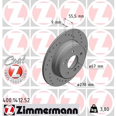 Слика на кочионен диск ZIMMERMANN SPORT BRAKE DISC COAT Z 400.1412.52 за Mercedes CLC-class (cl203) CLC 220 CDI (203.708) - 150 коњи дизел