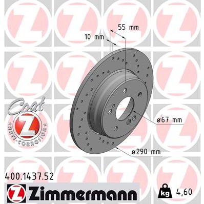 Слика на кочионен диск ZIMMERMANN SPORT BRAKE DISC COAT Z 400.1437.52 за Mercedes C-class Estate (s203) C 220 CDI (203.206) - 143 коњи дизел