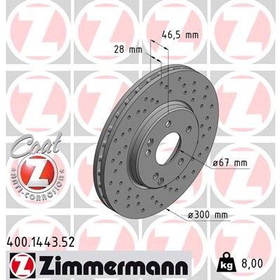 Слика на кочионен диск ZIMMERMANN SPORT BRAKE DISC COAT Z 400.1443.52 за Mercedes CLC-class (cl203) CLC 230 (203.752) - 204 коњи бензин